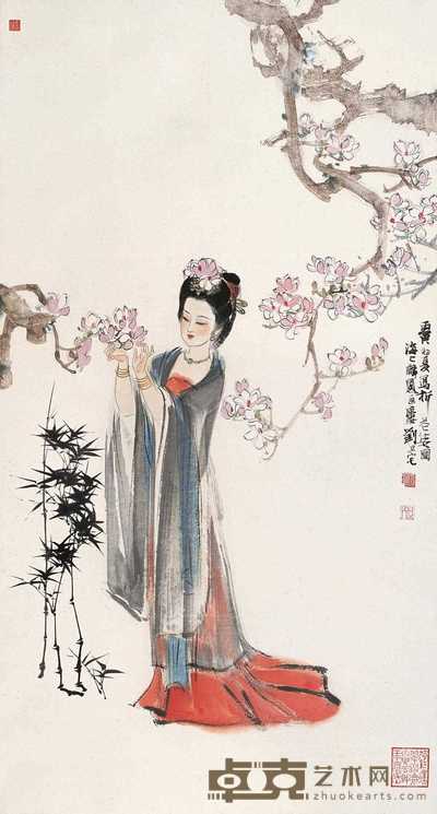 刘旦宅 1986年作 折花仕女图 立轴 88×48cm